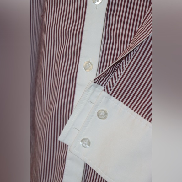 EUC Burgundy Striped Cotton Ann Taylor Button Down Shirt, Size 6 - Picture 3 of 4